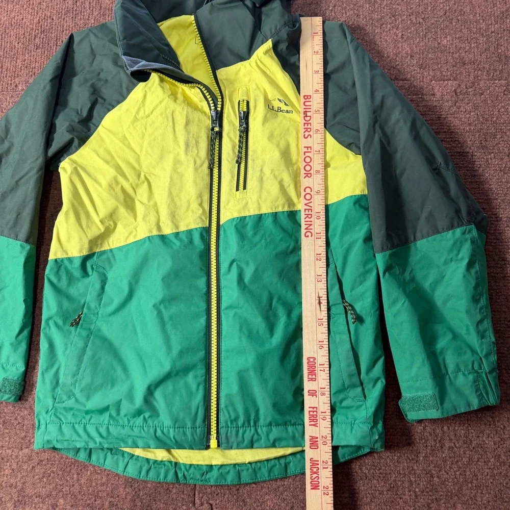 B+ LL Bean Kids Green Yellow Colorblock Rain Jacket Shell Size 6X/7 518230